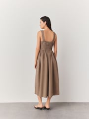 Neutral Strappy Tie Front Midi Dress - Image 2 of 8