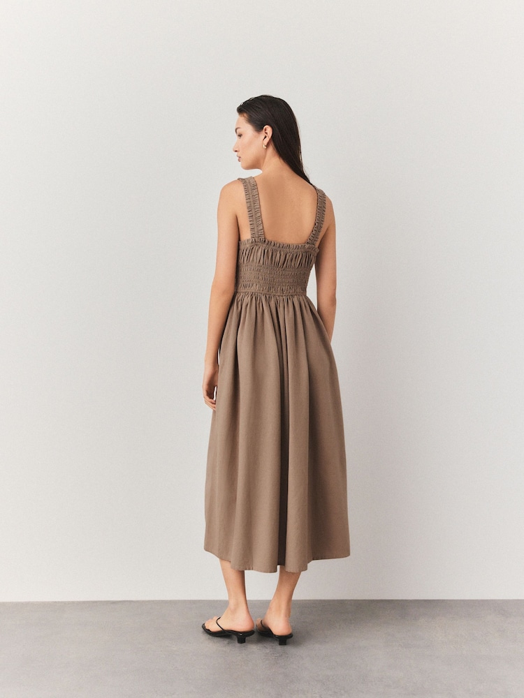 Neutral Strappy Tie Front Midi Dress - Image 2 of 8