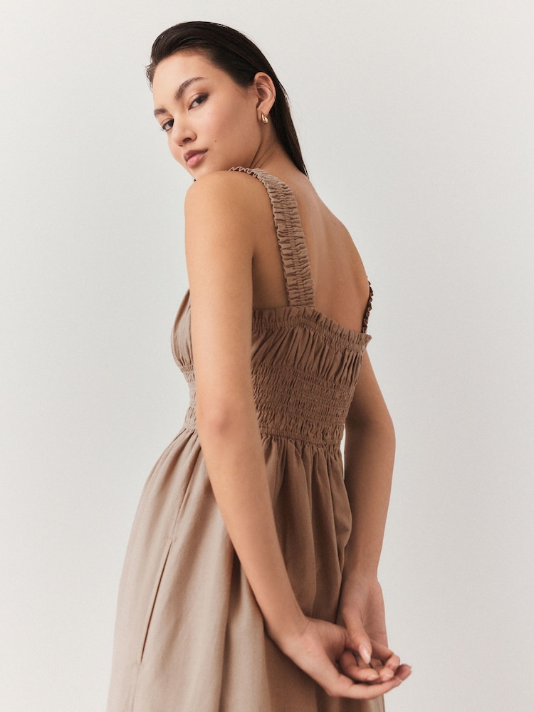 Buy Neutral 100% Cotton Tie Front Midi Dress from Next USA