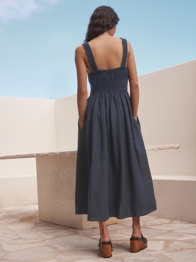 Navy Blue Strappy Tie Front Midi Dress - Image 3 of 7