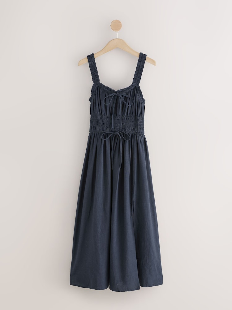 Navy Blue Strappy Tie Front Midi Dress - Image 5 of 7