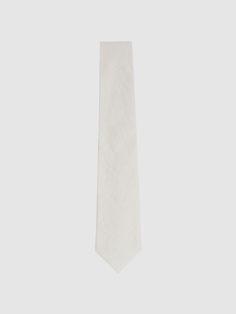 Reiss Ecru Elio Linen Textured Tie - Image 1 of 5