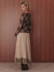 Rare London Brown Mesh Check Print Button Up Top - Image 2 of 4