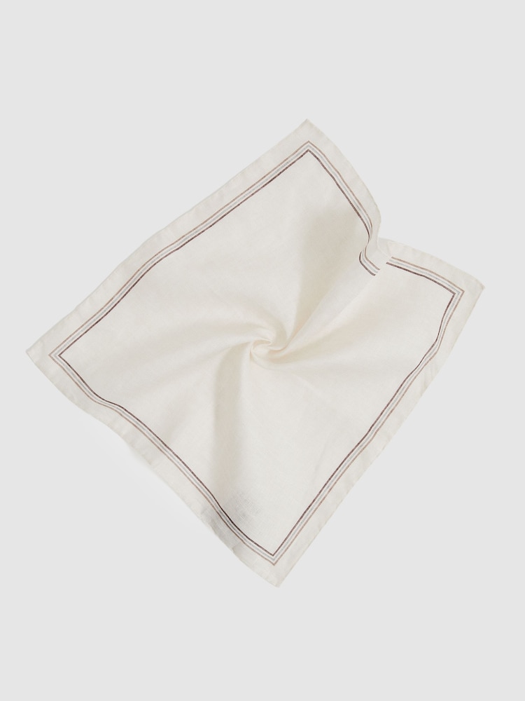 Reiss Ecru Fiorello Linen Pocket Square - Image 2 of 3