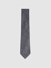 Reiss Navy Elio Linen Textured Tie - Image 1 of 5