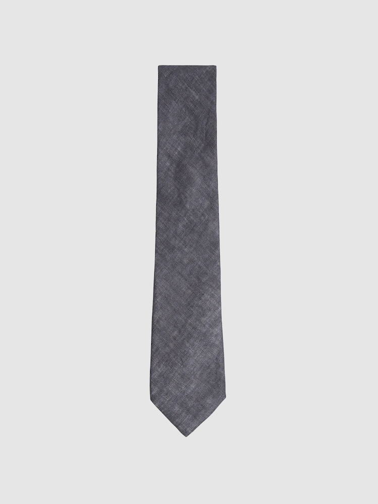 Reiss Navy Elio Linen Textured Tie - Image 1 of 5