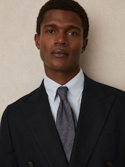 Reiss Navy Elio Linen Textured Tie - Image 2 of 5