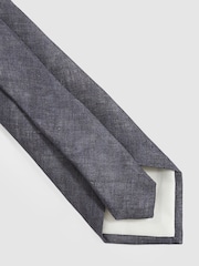 Reiss Navy Elio Linen Textured Tie - Image 4 of 5