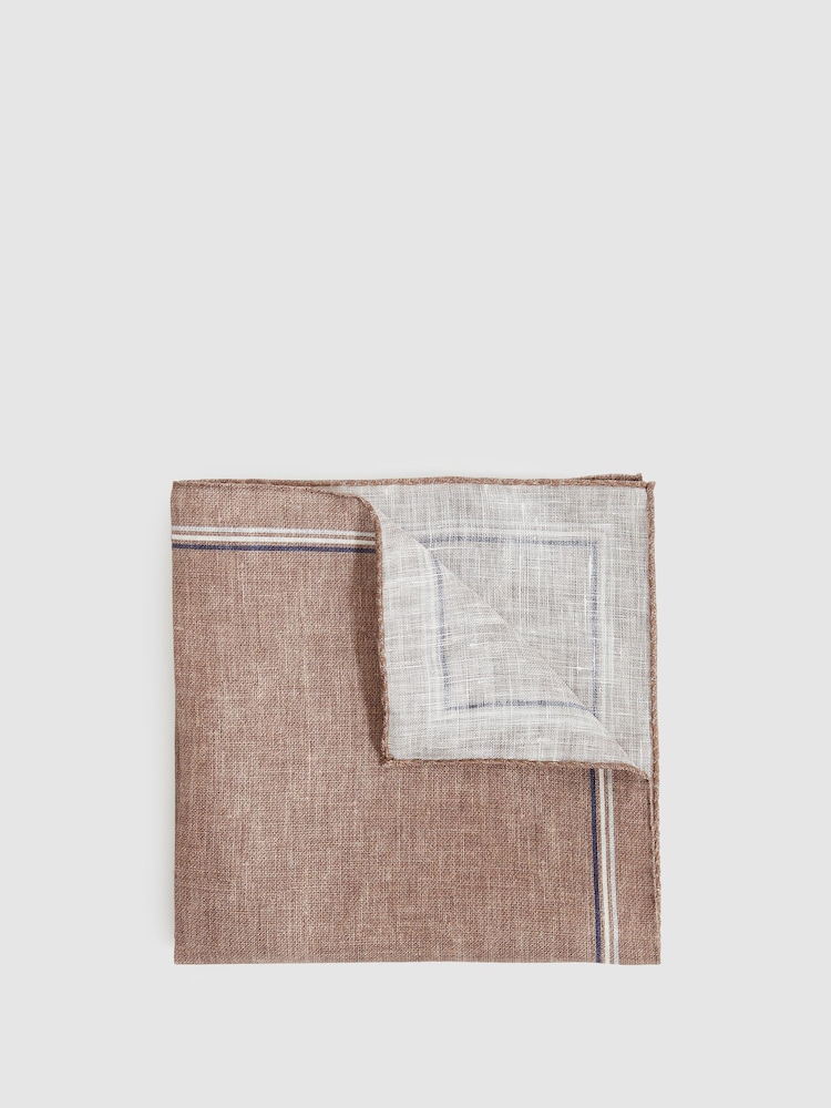 Reiss Soft Brown Fiorello Linen Pocket Square - Image 1 of 3