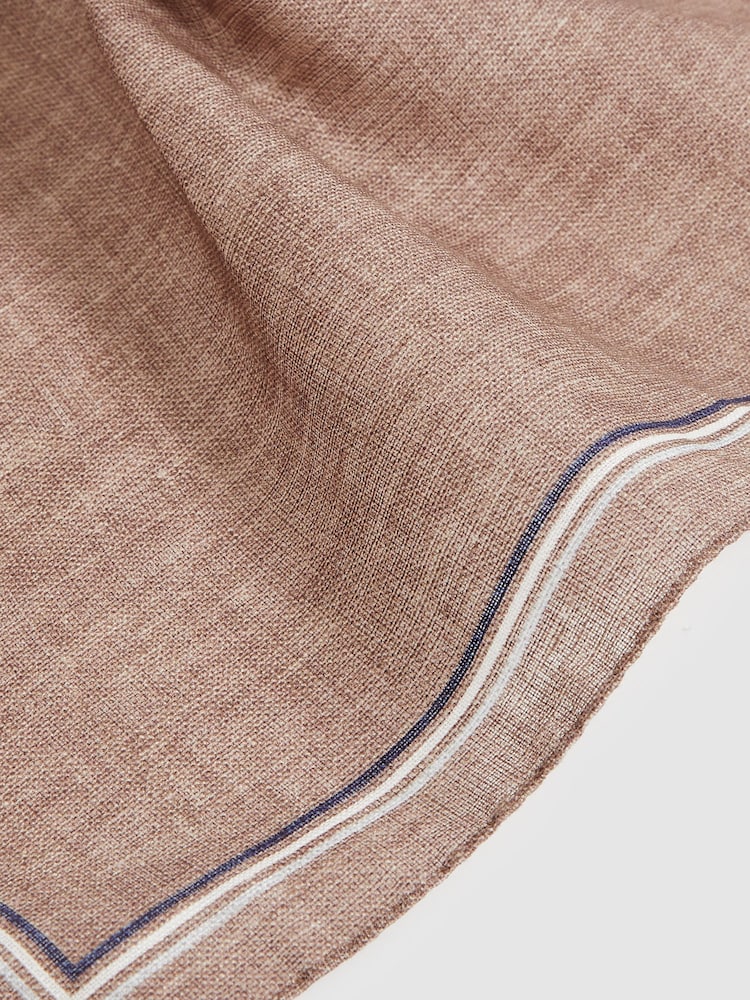 Reiss Soft Brown Fiorello Linen Pocket Square - Image 3 of 3