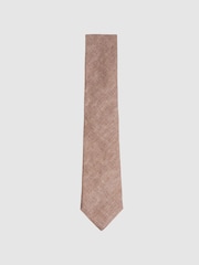 Reiss Soft Brown Elio Linen Textured Tie - Image 1 of 4