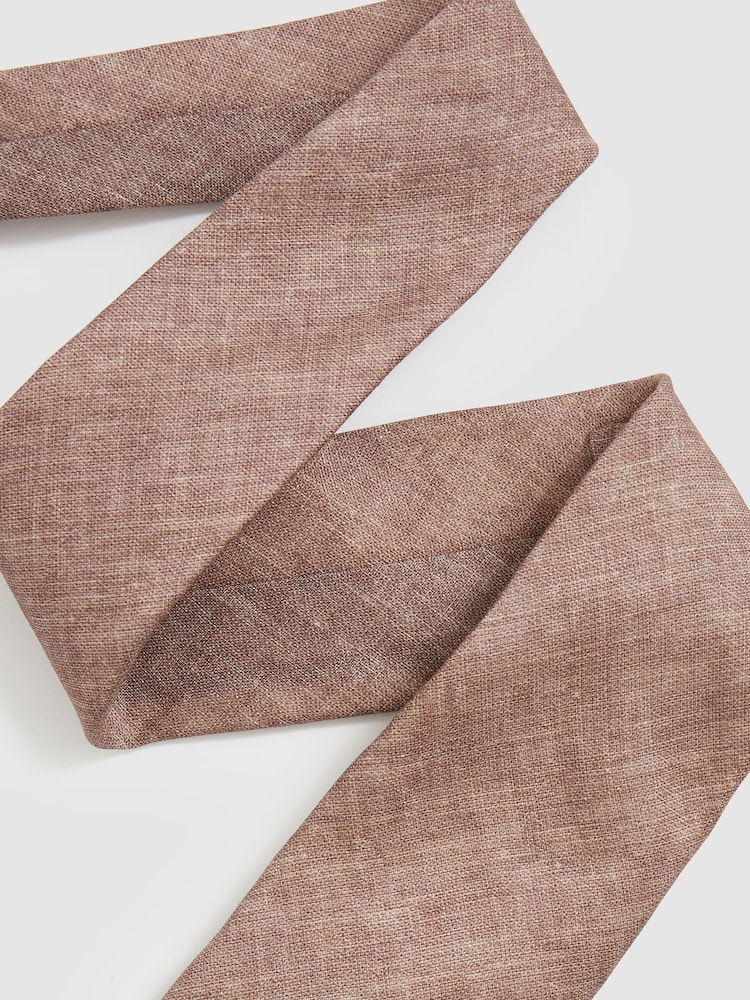 Reiss Soft Brown Elio Linen Textured Tie - Image 2 of 4