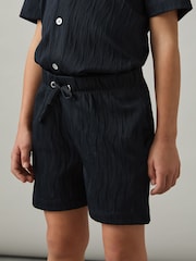Reiss Navy Alvar 9-13 yrs Wave-Jacquard Drawstring Shorts - Image 1 of 4