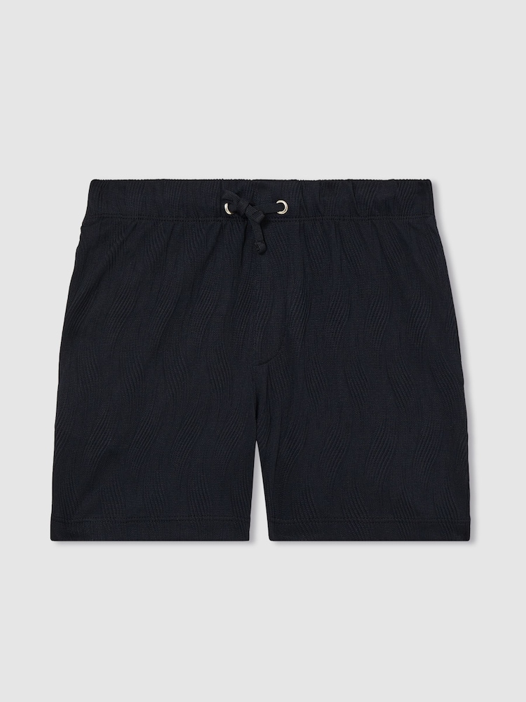 Reiss Navy Alvar 9-13 yrs Wave-Jacquard Drawstring Shorts - Image 2 of 4