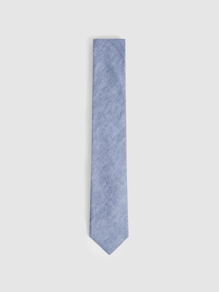 Reiss Soft Blue Elio Linen Textured Tie - Image 1 of 4