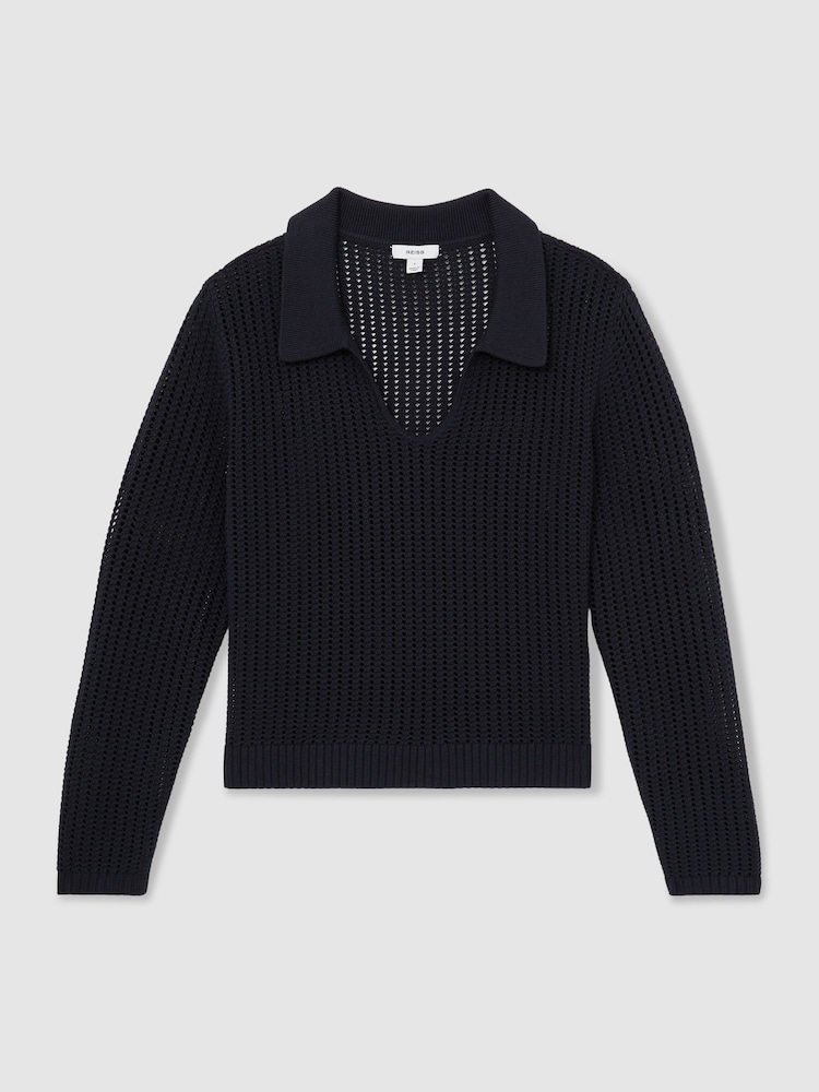 Reiss Navy Matilda Cotton Blend Open Collar Jumper - Image 2 of 7
