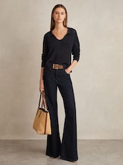 Reiss Navy Matilda Cotton Blend Open Collar Jumper - Image 3 of 7