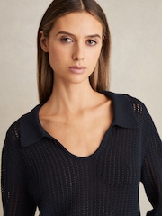 Reiss Navy Matilda Cotton Blend Open Collar Jumper - Image 4 of 7