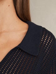 Reiss Navy Matilda Cotton Blend Open Collar Jumper - Image 5 of 7