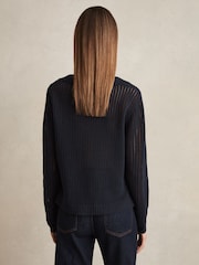 Reiss Navy Matilda Cotton Blend Open Collar Jumper - Image 6 of 7