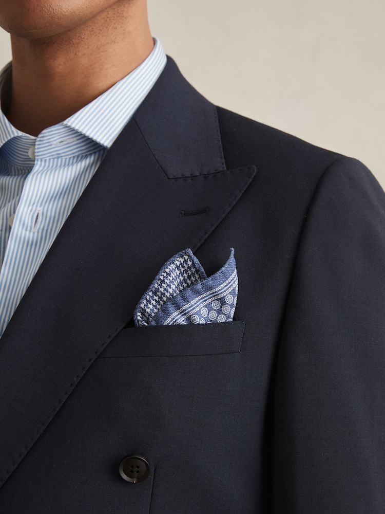 Reiss Navy Giulio Silk Medallion-Print Pocket Square - Image 2 of 5