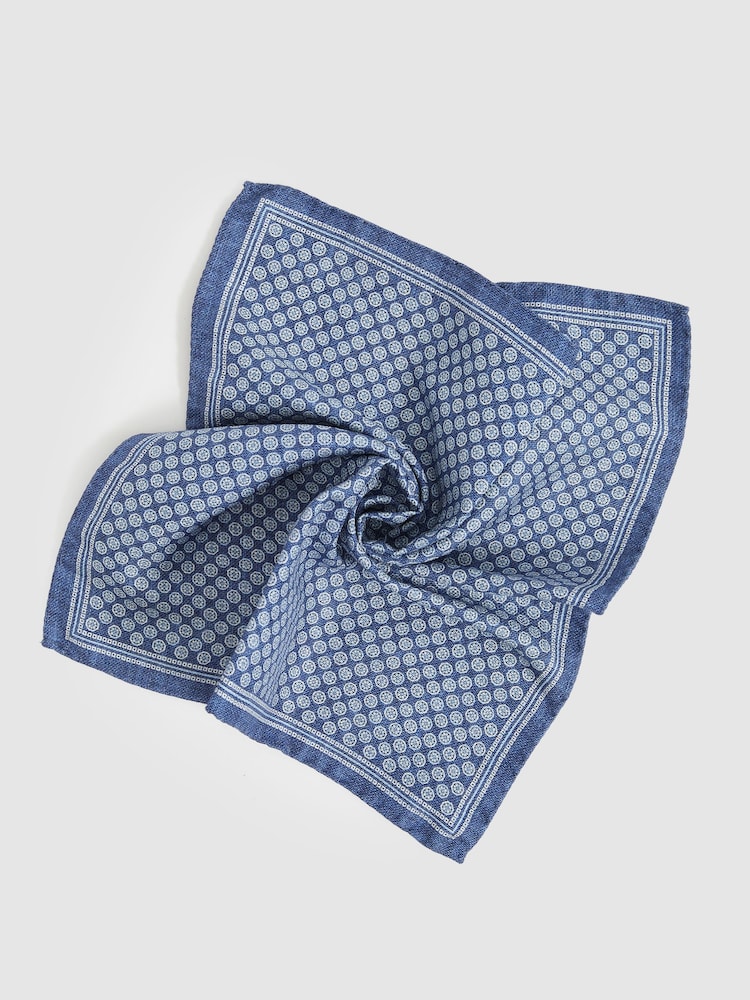 Reiss Navy Giulio Silk Medallion-Print Pocket Square - Image 3 of 5