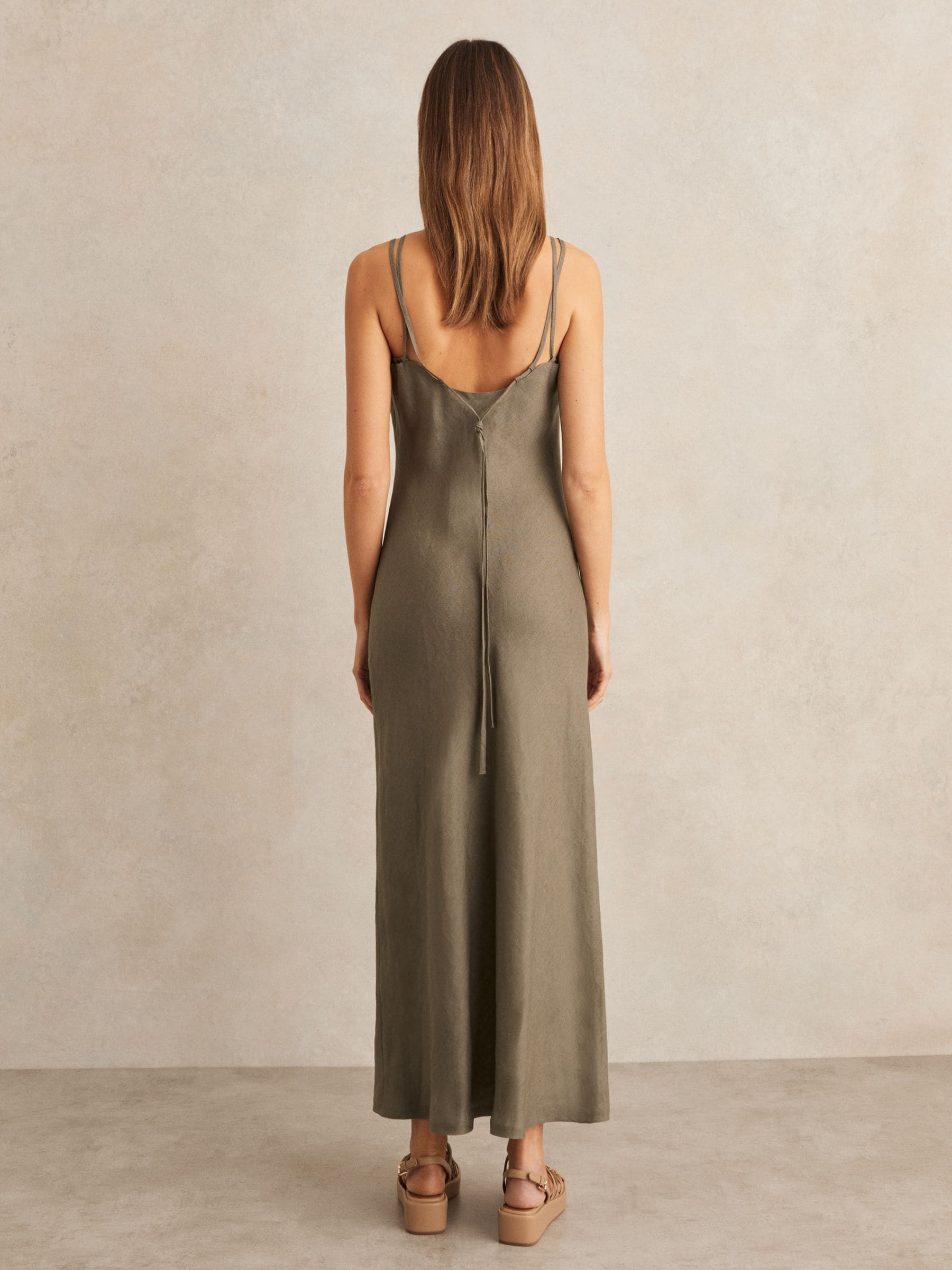 Buy Reiss Khaki Roxanne Linen Double-Strap Slip Dress from
