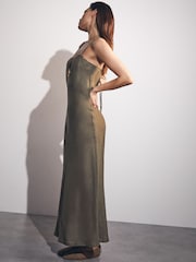 Reiss Khaki Roxanne Linen Double-Strap Slip Dress - Image 6 of 6