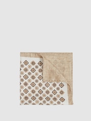 Reiss Oatmeal Giotte Silk Medallion-Print Pocket Square - Image 1 of 4
