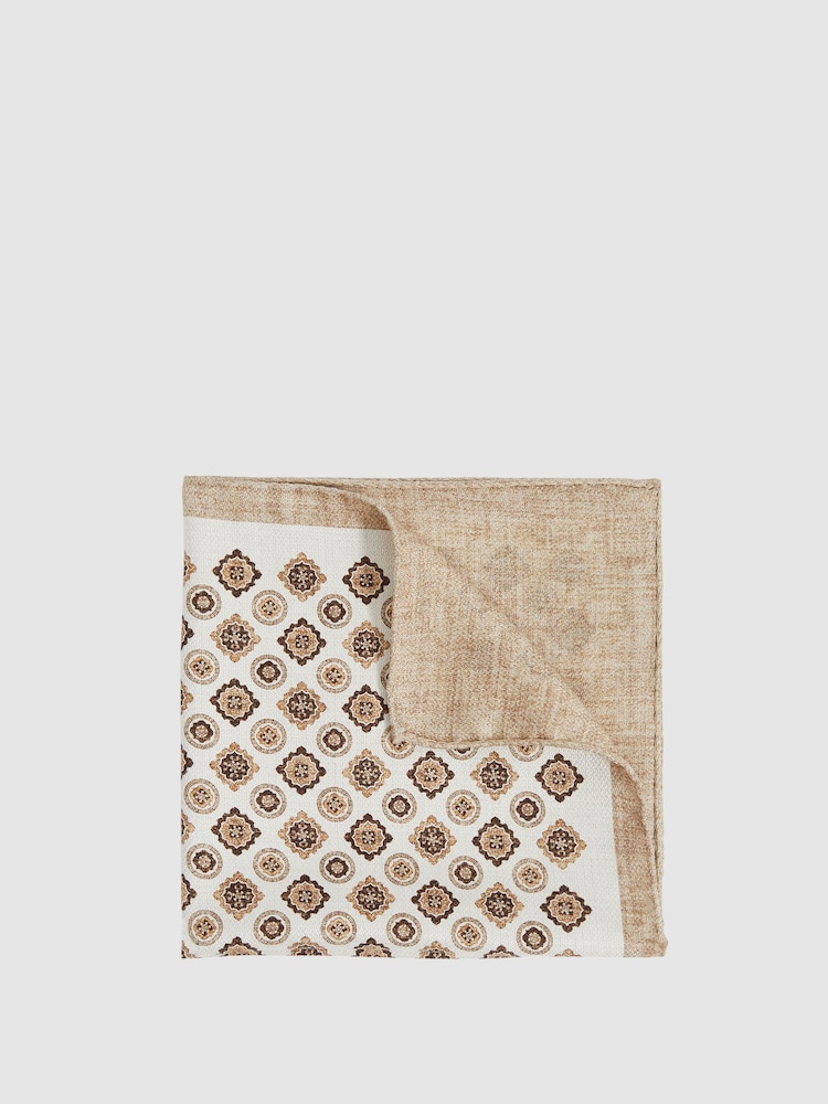 Reiss Oatmeal Giotte Silk Medallion-Print Pocket Square - Image 1 of 4