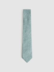 Reiss Soft Sage Elio Linen Textured Tie - Image 1 of 4