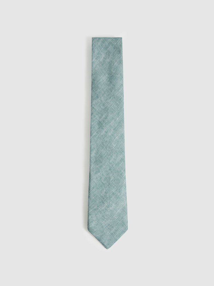 Reiss Soft Sage Elio Linen Textured Tie - Image 1 of 4