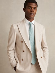 Reiss Soft Sage Elio Linen Textured Tie - Image 2 of 4