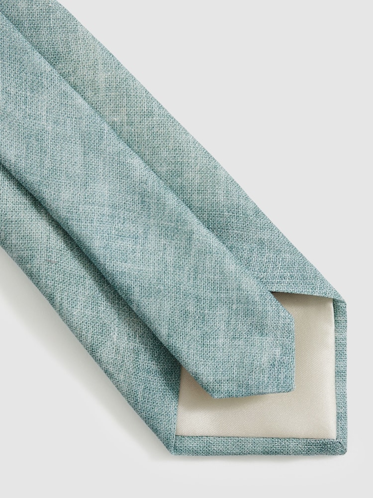 Reiss Soft Sage Elio Linen Textured Tie - Image 4 of 4