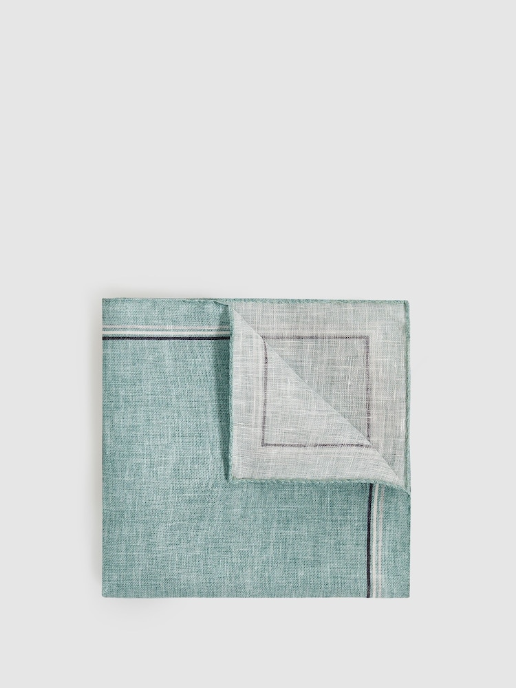 Reiss Soft Sage Fiorello Linen Pocket Square - Image 1 of 3