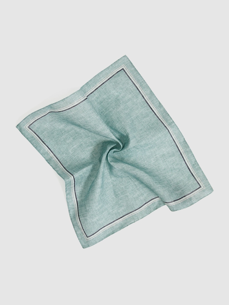 Reiss Soft Sage Fiorello Linen Pocket Square - Image 2 of 3