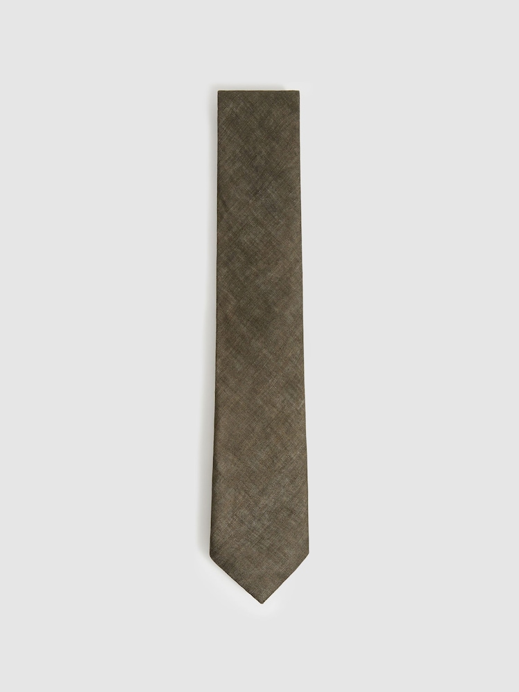 Reiss Olive Elio Linen Textured Tie - Image 1 of 5