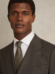 Reiss Olive Elio Linen Textured Tie - Image 2 of 5