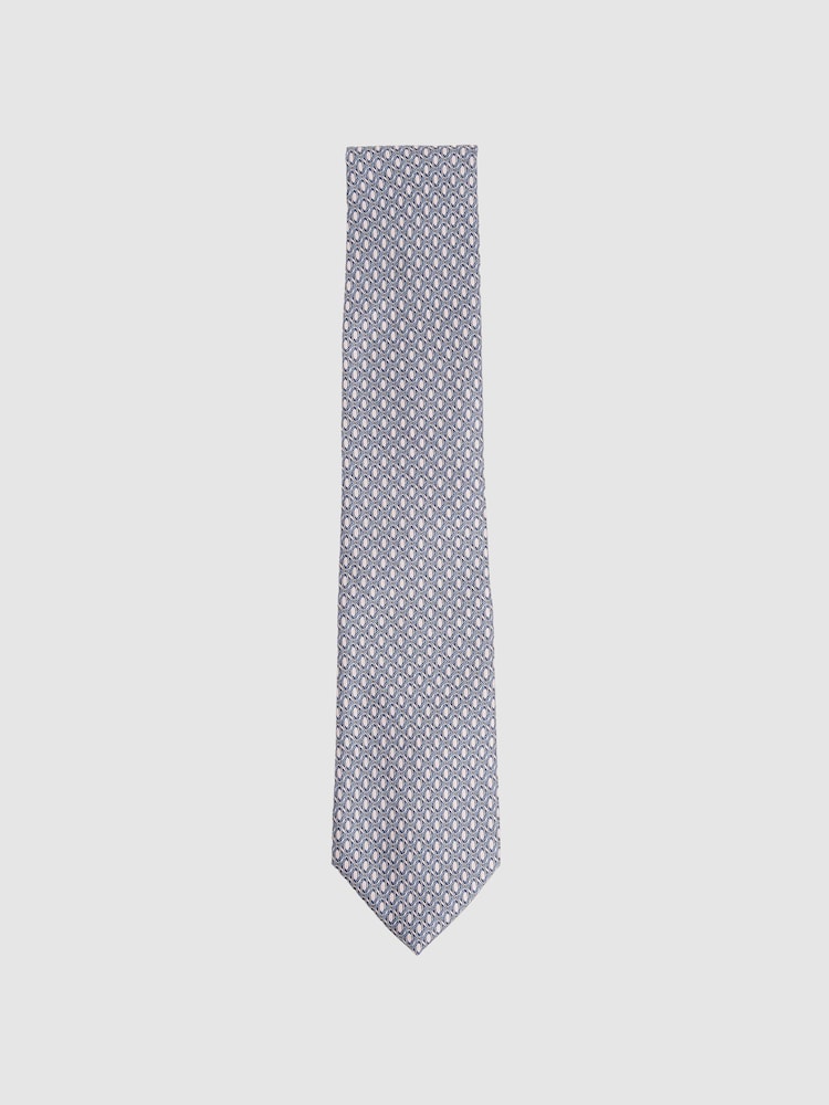 Reiss Soft Pink Caruso Silk Geometric-Print Tie - Image 1 of 4