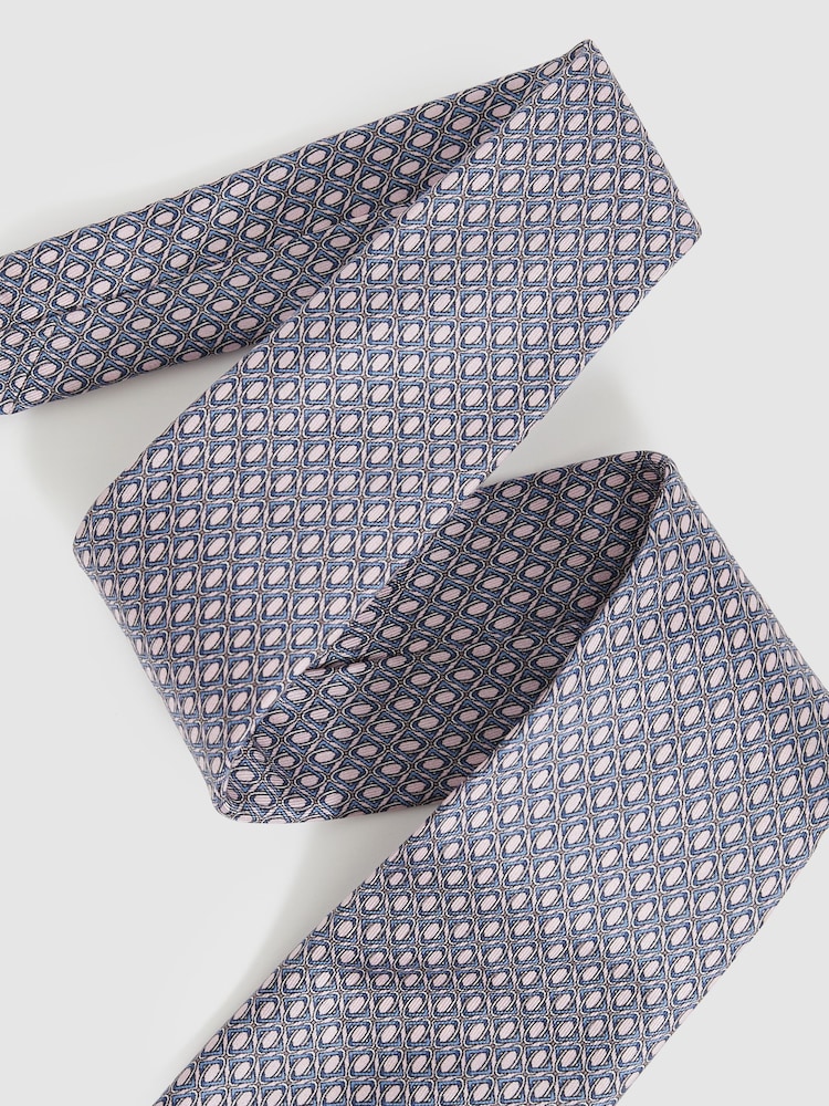 Reiss Soft Pink Caruso Silk Geometric-Print Tie - Image 2 of 4