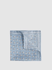 Reiss Soft Blue Melange Enrico Almond Print Silk Pocket Square - Image 1 of 4