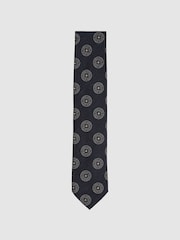 Reiss Navy Ginevra Silk Blend Tie with Medallion Pattern - Image 1 of 4