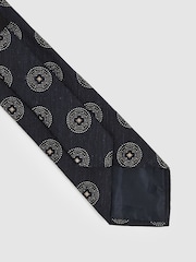 Reiss Navy Ginevra Silk Blend Tie with Medallion Pattern - Image 3 of 4