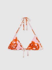 Reiss Pink/Orange Tina Printed Triangle Halter Neck Bikini Top - Image 2 of 5