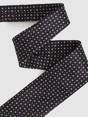 Reiss Navy/Tobacco Pelosa Foulard Silk Blend Floral Print Tie - Image 3 of 5