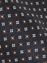 Reiss Navy/Tobacco Pelosa Foulard Silk Blend Floral Print Tie - Image 5 of 5