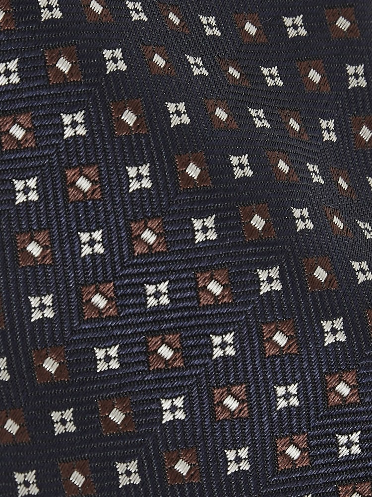Reiss Navy/Tobacco Pelosa Foulard Silk Blend Floral Print Tie - Image 5 of 5