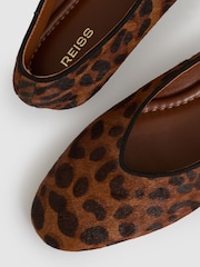 Reiss Animal Amelia Leather Rounded-Point Toe Ballet Flats - Image 4 of 4
