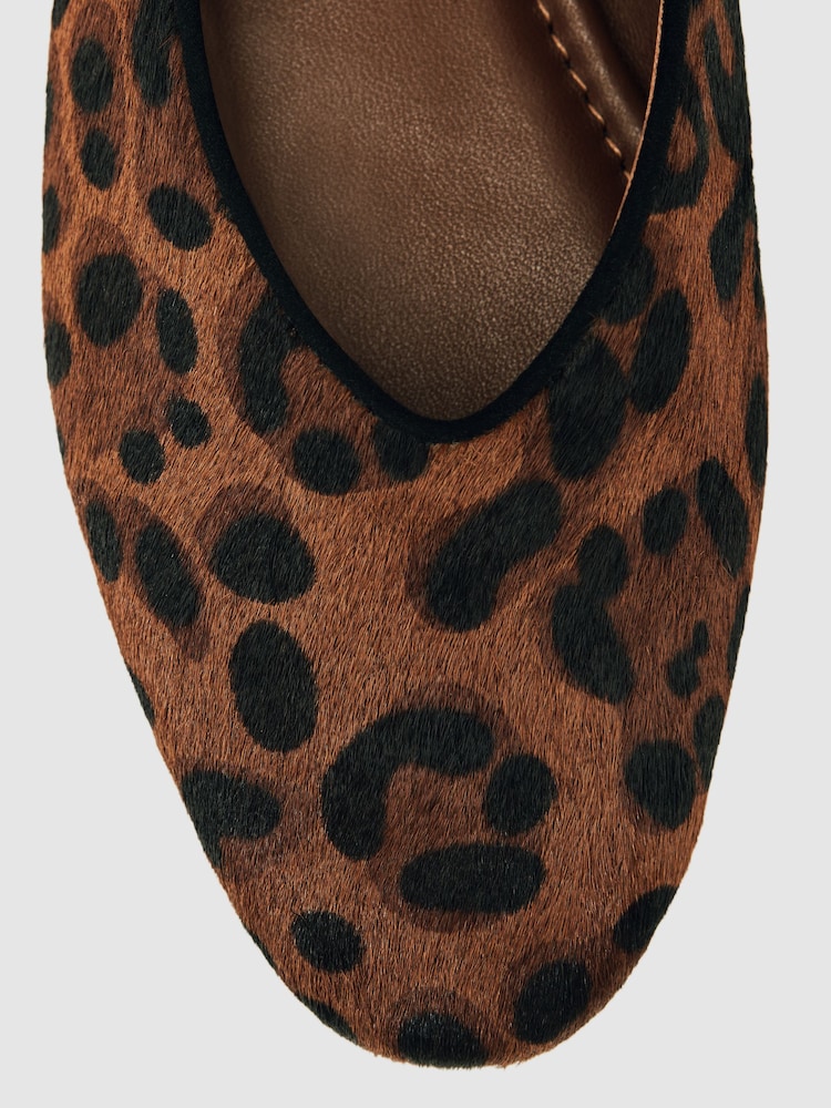 Reiss Animal Amelia Leather Rounded-Point Toe Ballet Flats - Image 5 of 5