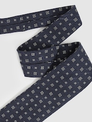 Reiss Navy Anzio Foulard Silk Blend Tie with Medallion Pattern - Image 2 of 4